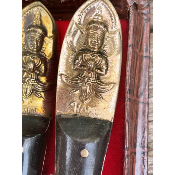 Vintage Set Siam Demitasse Spoons Brass/ Horn /Goddess - Picture 6 of 6